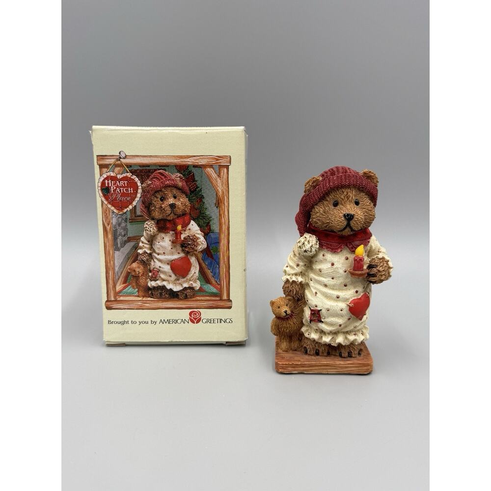 Heart Patch Place Bear In Dress Holding Candle & Teddy Figurine First Edition